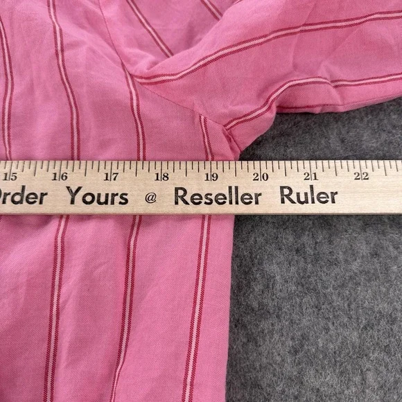 Madewell Blouse Womens Medium Pink Striped Wrap Tie Waist 3/4 Sleeve Cotton - Picture 9 of 11